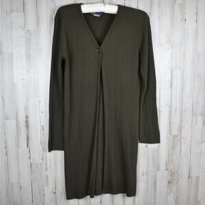 Y2K Vintage Dark Olive Green Long Cardigan Sweater Junior's sz large boho fairy